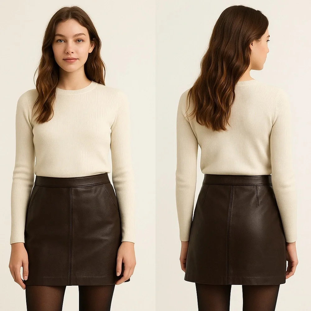 Saks SFA Chocolate Brown Petites Leather Skirt Sz.‎ 12P